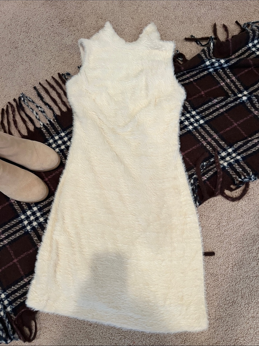 Express Cream Fuzzy Sleeveless Mini Dress